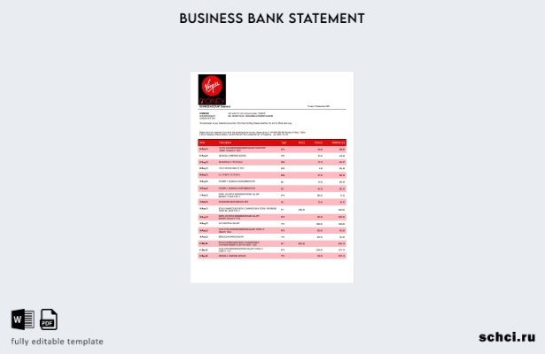 цифровая загрузка выписки по фирменному счету Virgin Money Bank Шаблон в формате